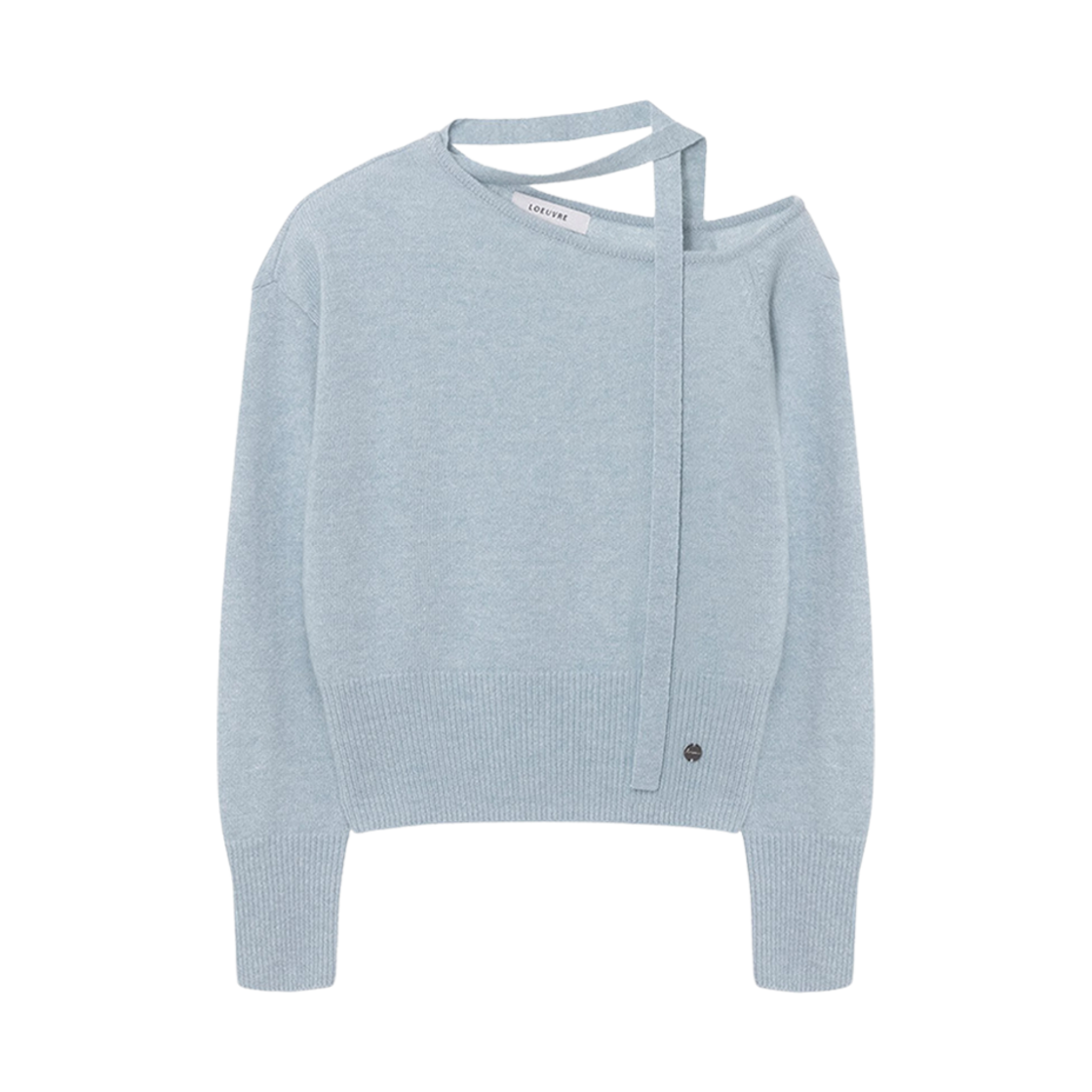 (W) 루에브르 원 숄더 넥 타이드 니트 라이트 블루((W) Loeuvre One Shoulder Neck Tied Knit Light Blue)