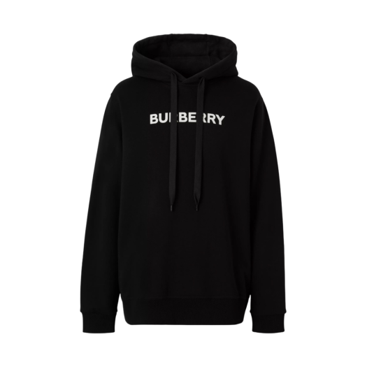 Burberry Logo Print Cotton Hoodie Black