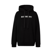 Burberry Logo Print Cotton Hoodie Black