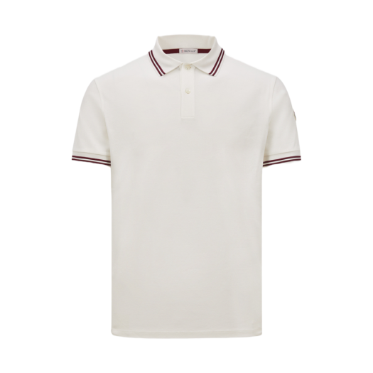 Moncler Striped Trim Cotton Piquet Polo Shirt White - 25SS