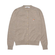 (W) Maison Kitsune Fox Head Patch Adjusted R-Neck Cardigan Beige Melange