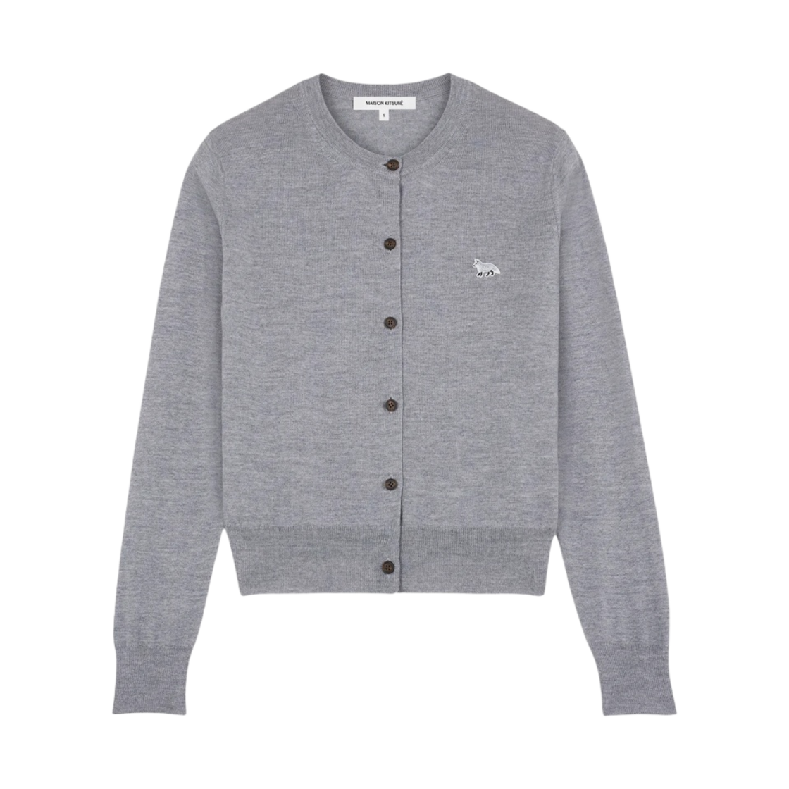 (W) 메종 키츠네 베이비 폭스 패치 레귤러 가디건 미디움 그레이 멜란지((W) Maison Kitsune Baby Fox Patch Regular Cardigan Medium Grey Melange)