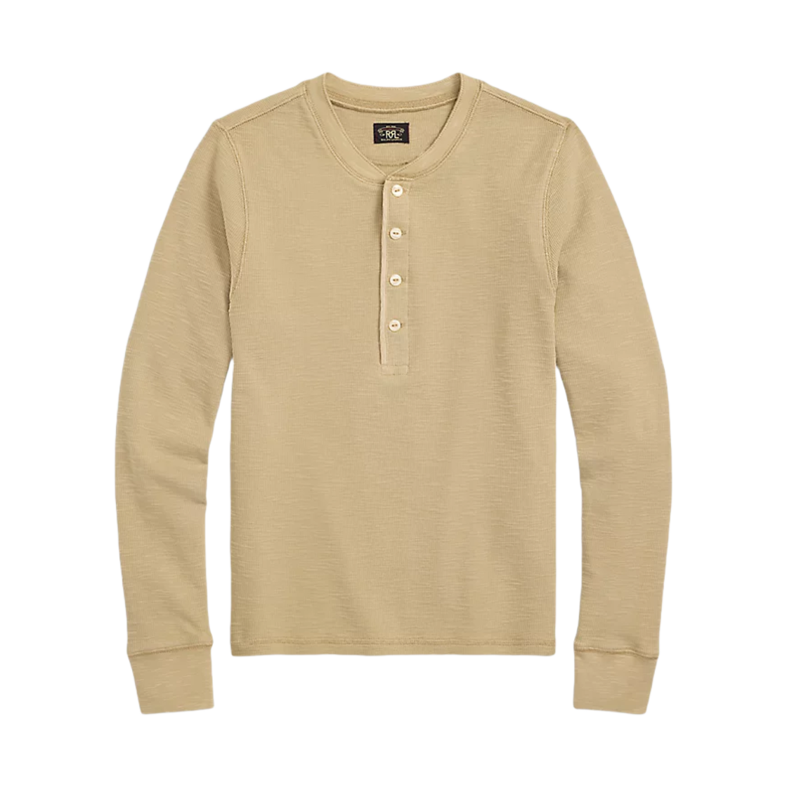 (W) 더블알엘 가먼트 다이드 와플 니트 헨리 셔츠 탄((W) Double RL Garment Dyed Waffle Knit Henley Shirt Tan)
