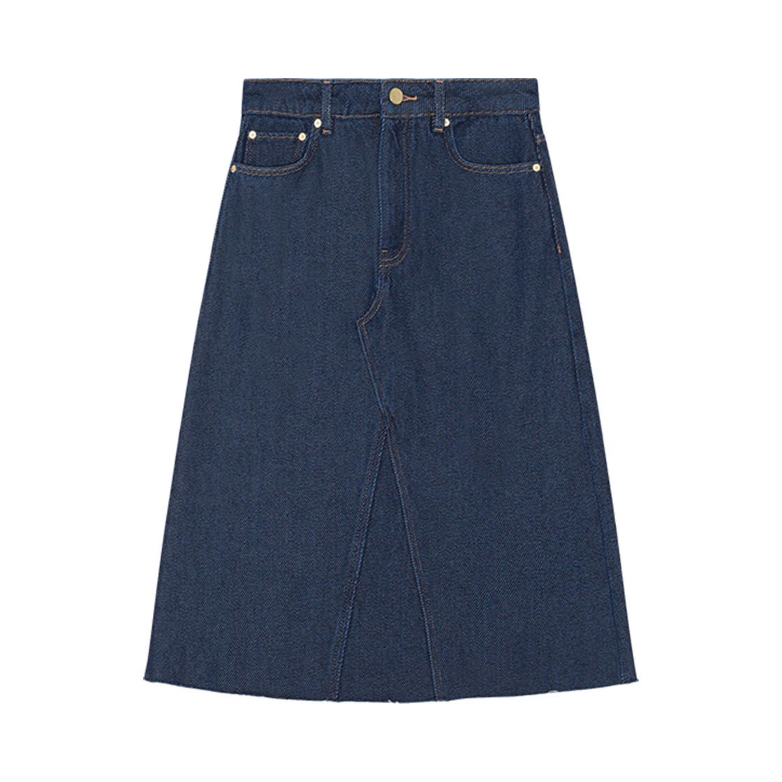 (W) 가니 헤비 데님 미디 스커트 린스((W) Ganni Heavy Denim Midi Skirt Rinse)