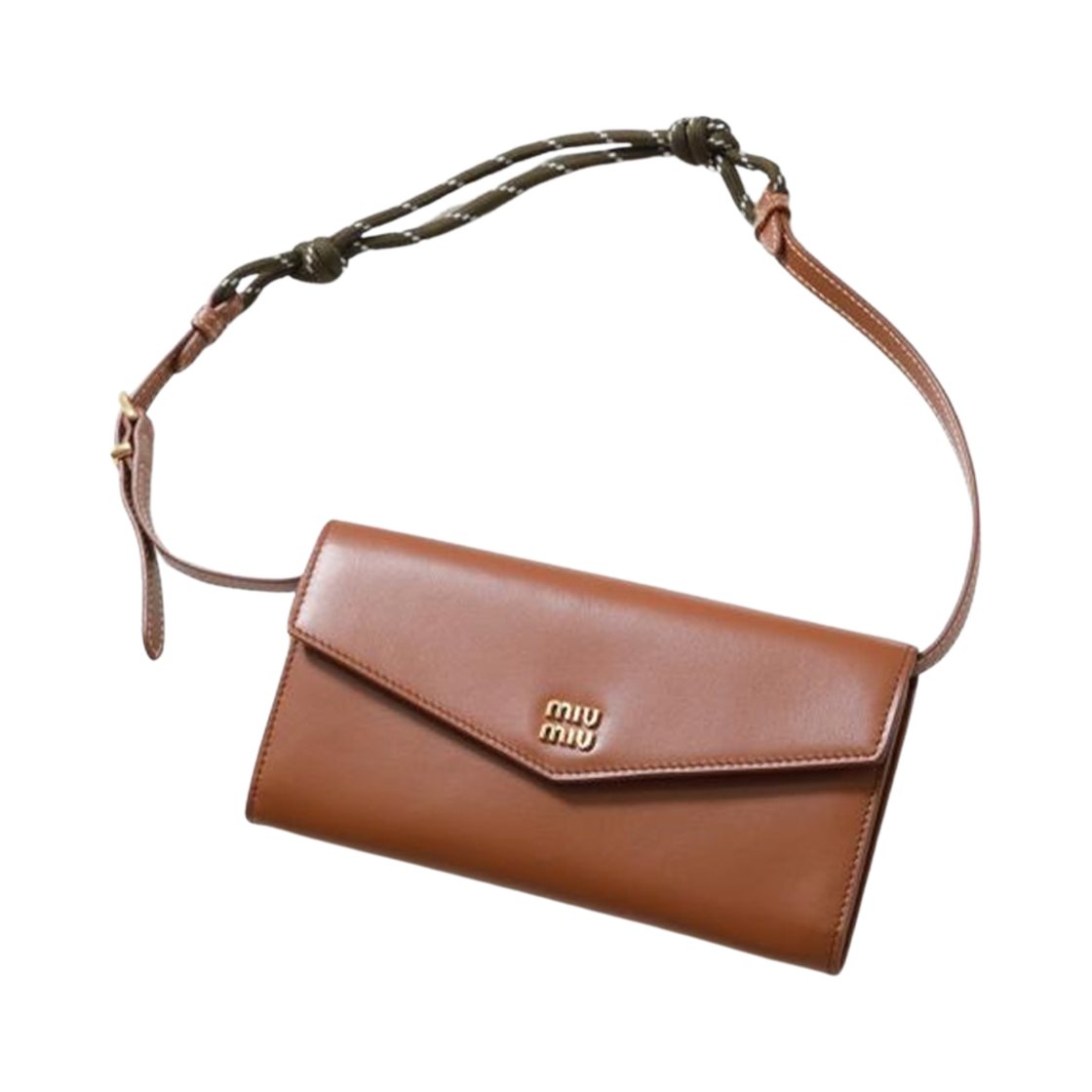 5MT025-ACRT-F04D2 Miu Miu Leather Wallet with Shoulder Strap Cognac Bosco