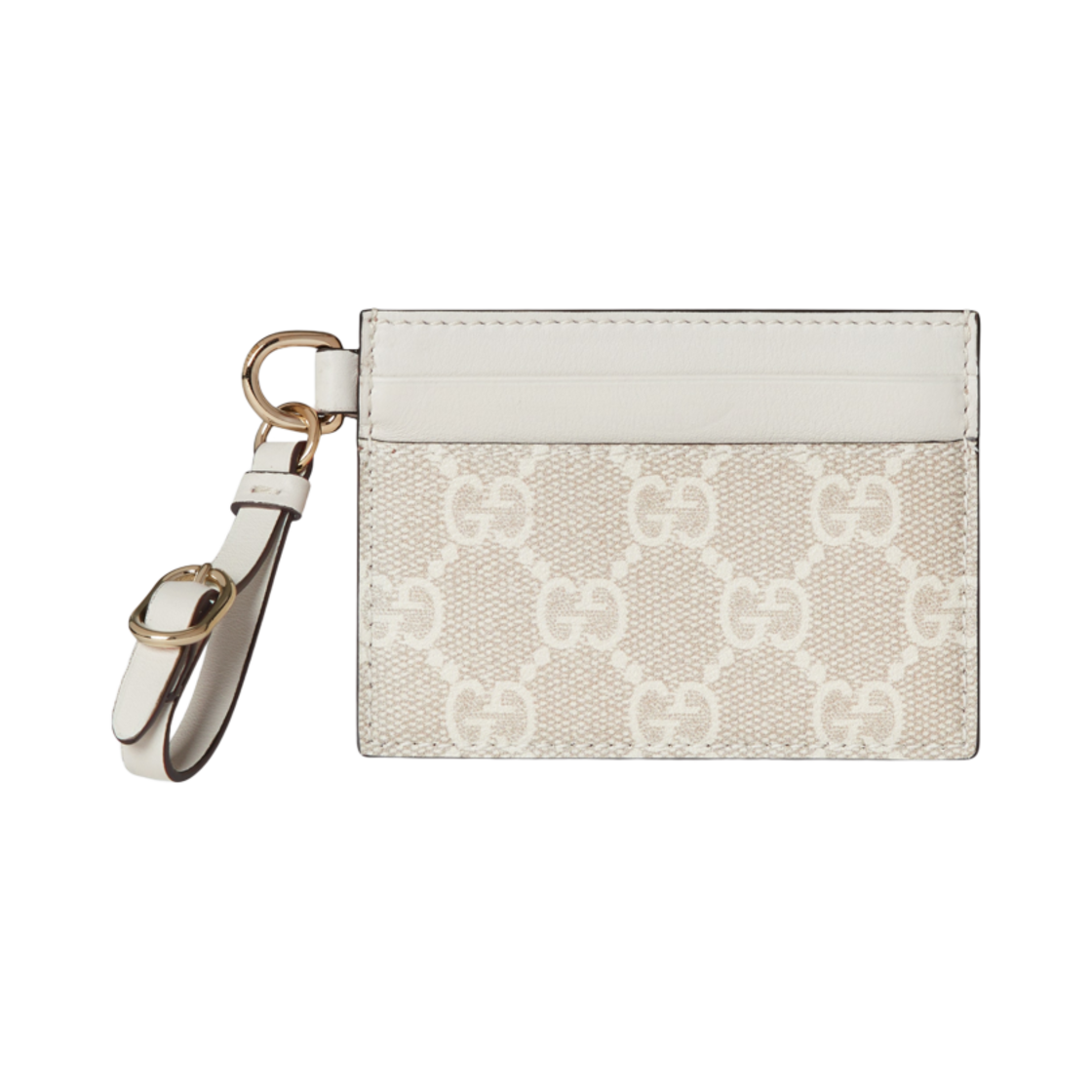 819121-FAD6L-9641 Gucci GG Emblem Card Case with Strap Beige White