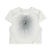 Art of Field Printed Slit Mesh Short Sleeved T-Shirt White