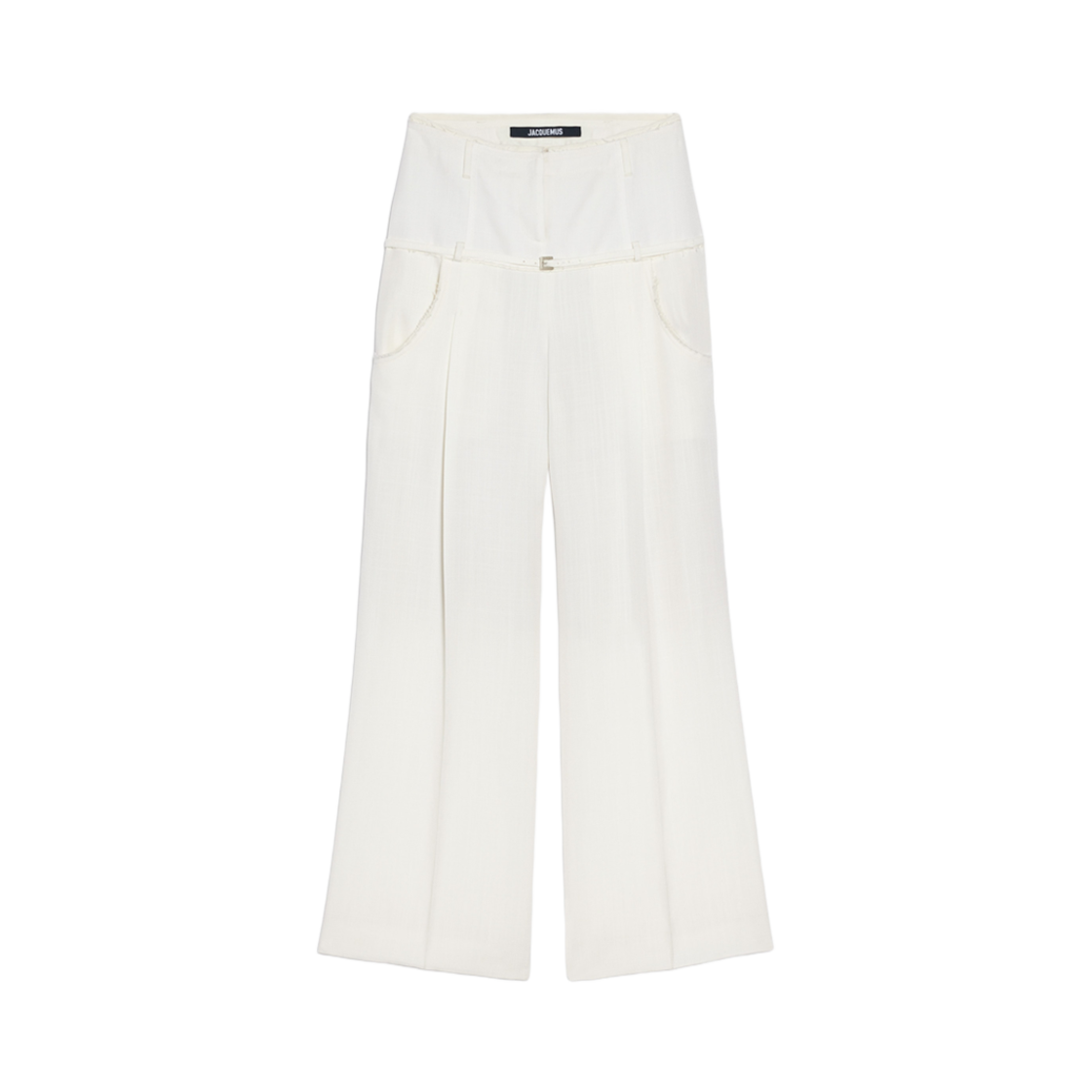 233PA053-1359-100 (W) Jacquemus Le Pantalon Criollo Belted Wide-Leg Pants White