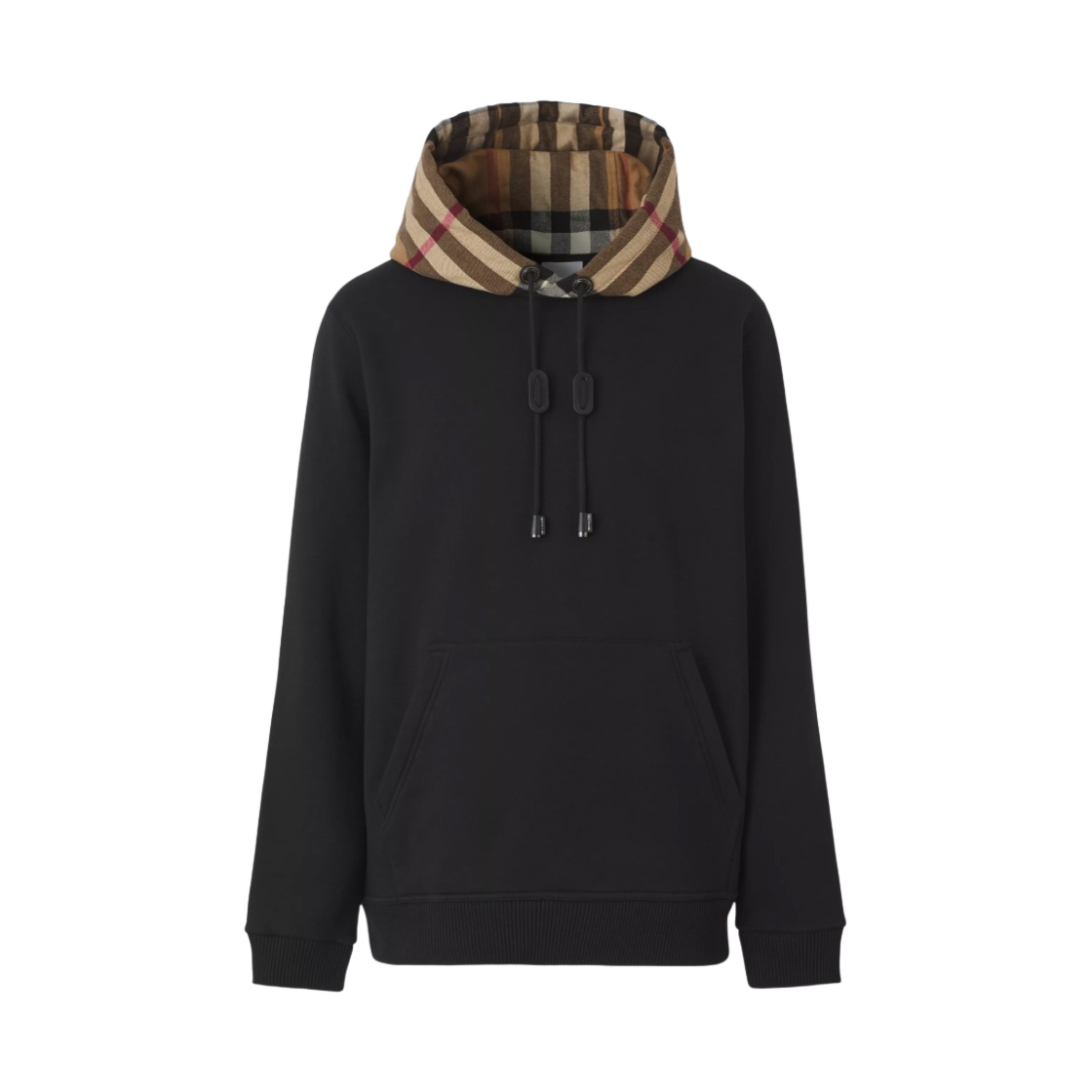 8045004 Burberry Check Hood Cotton Blend Hoodie Black