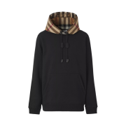 Burberry Check Hood Cotton Blend Hoodie Black