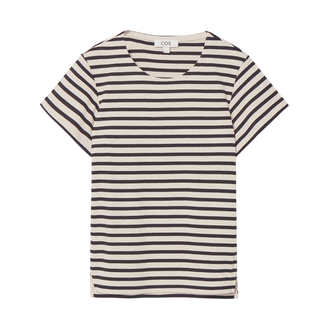 (W) 코스 스트라이프 슈렁큰 리브드 티셔츠 크림((W) COS Striped Shrunken Ribbed T-Shirt Cream)