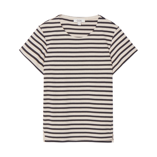 1245086001 (W) COS Striped Shrunken Ribbed T-Shirt Cream