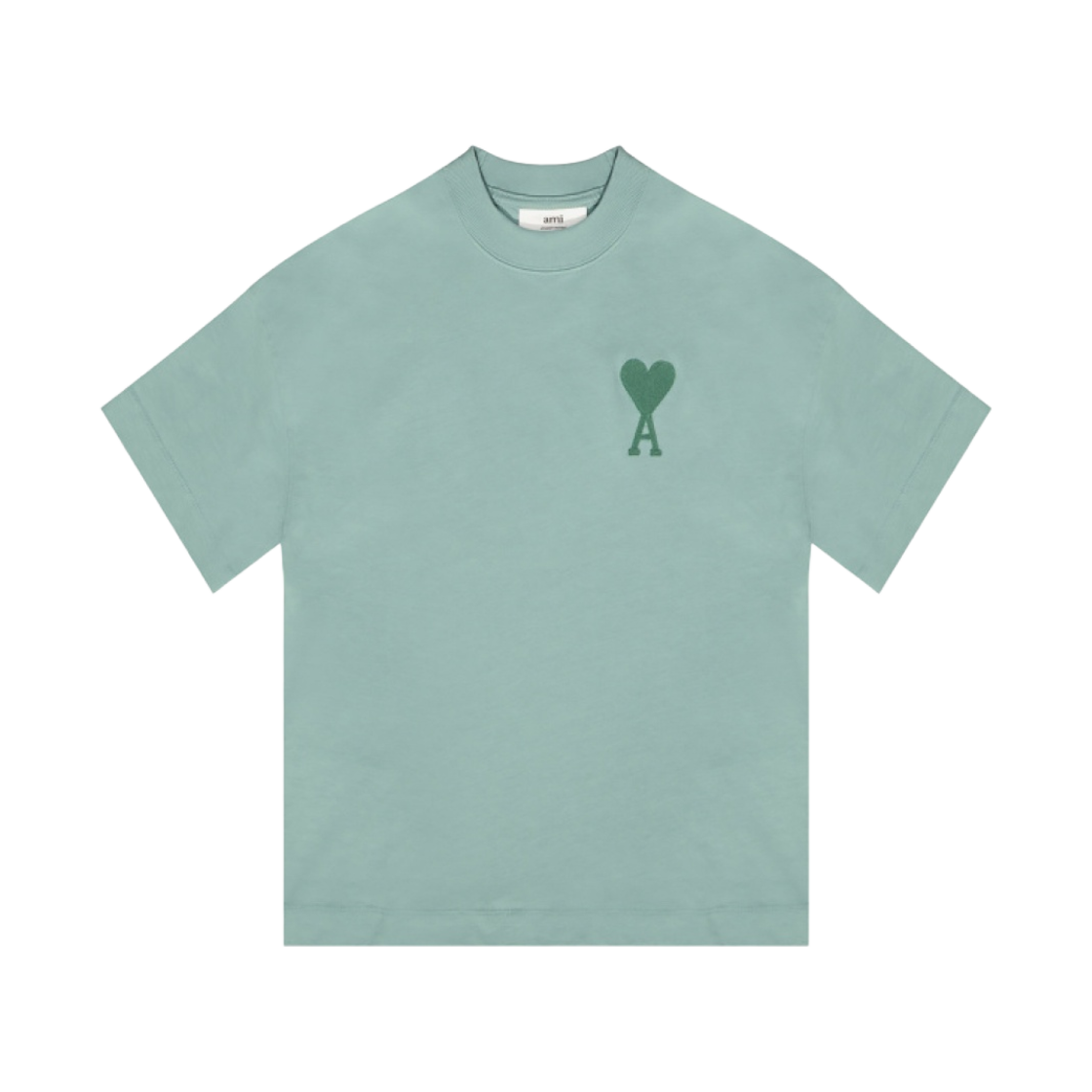 (W) 아미 톤온톤 하트 로고 티셔츠 그린 아쿠아((W) AMI de Coeur Tone-On-Tone T-Shirt Green Aqua) - 1