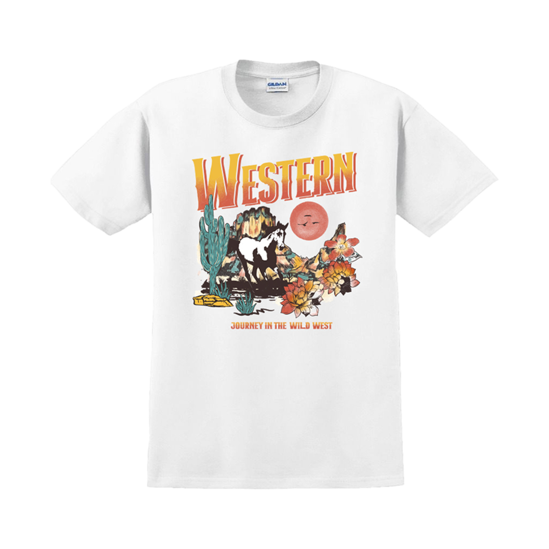 Gildan X 아메리칸 컬렉션 웨스턴 티셔츠 화이트(Gildan X American Collection Western T-Shirt White)