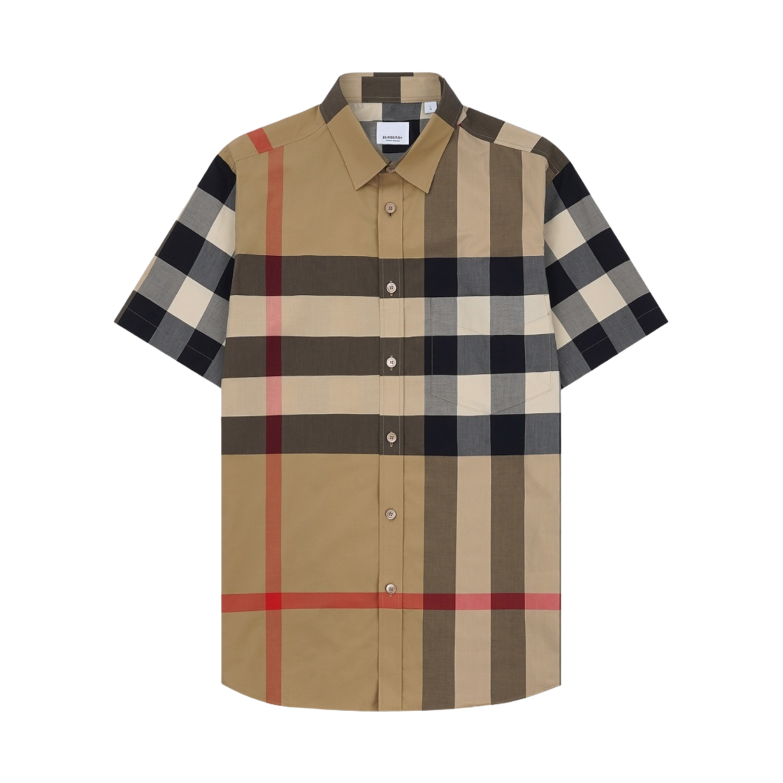 버버리 숏슬리브 체크 스트레치 코튼 포플린 셔츠 아카이브 베이지(Burberry Short Sleeve Check Stretch Cotton Poplin Shirt Archive Beige)