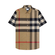 Burberry Short Sleeve Check Stretch Cotton Poplin Shirt Archive Beige