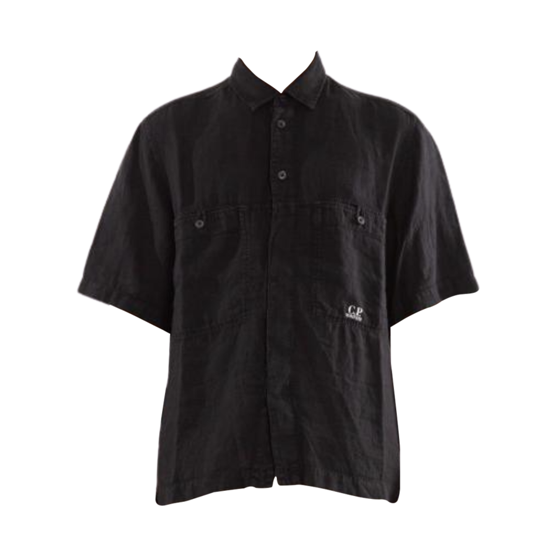 18CMSH239A005415G999 C.P. Company Linen Boxy Short Sleeve Shirt Black - 25SS