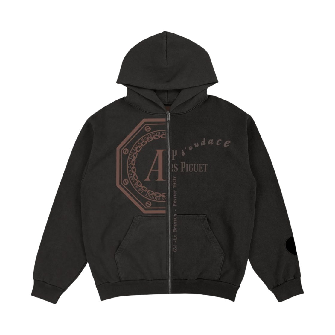 트래비스 스캇 캑터스 잭 x 오데마 피게 스플릿 로고 집업 후드 블랙(Travis Scott Cactus Jack x Audemars Piguet Split Logo Zip Up Hoodie Black)