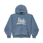 Balenciaga Enjoy Paris Zip-Up Hoodie Regular Fit Faded Blue