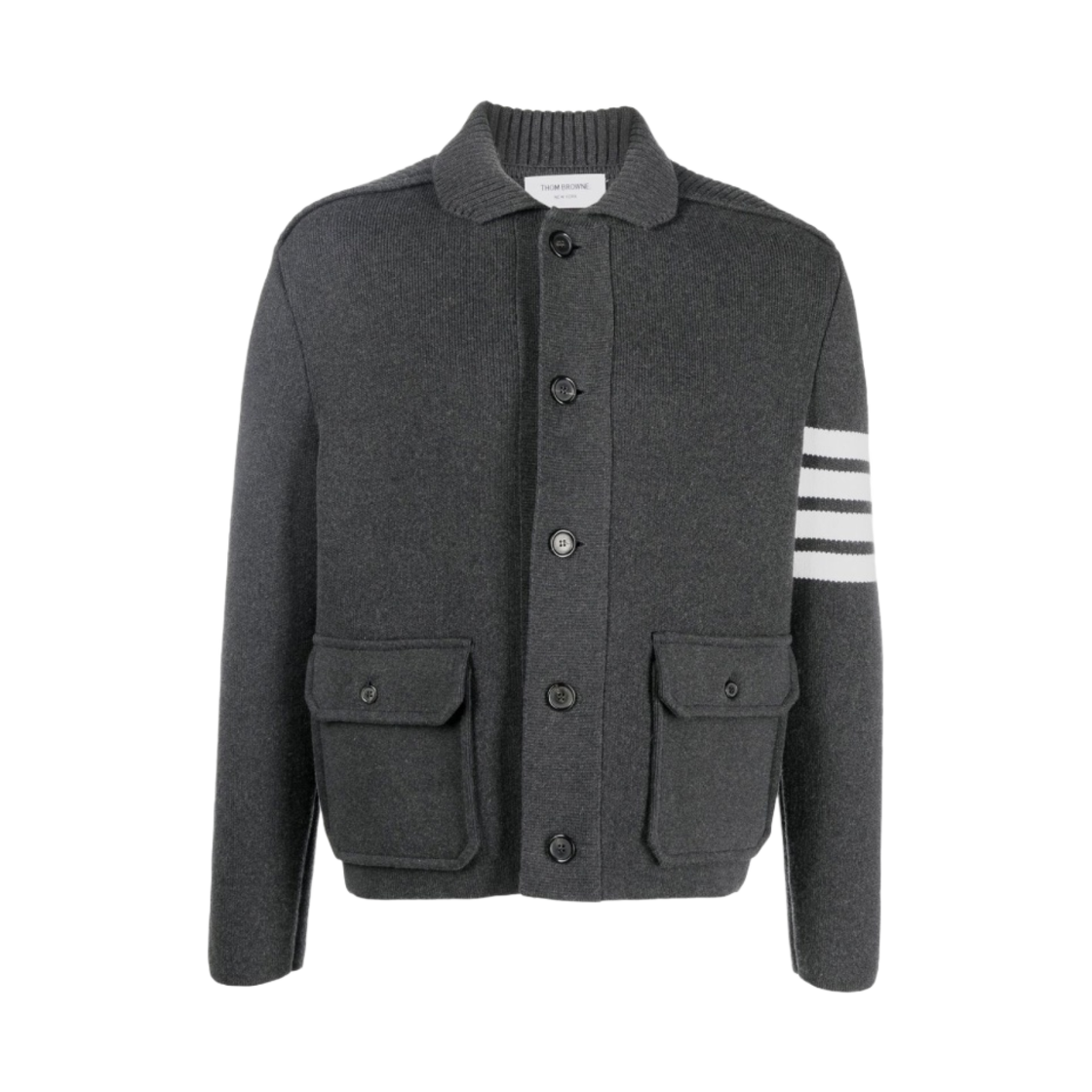 톰브라운 코튼 캐시미어 인터락 사선 폴로 칼라 자켓 미디움 그레이(Thom Browne Cotton Cashmere Interlock 4-Bar Polo Collar Jacket Medium Grey)