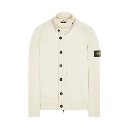 Stone Island 547A3 Lambswool Knit Cardigan Natural White - 23FW