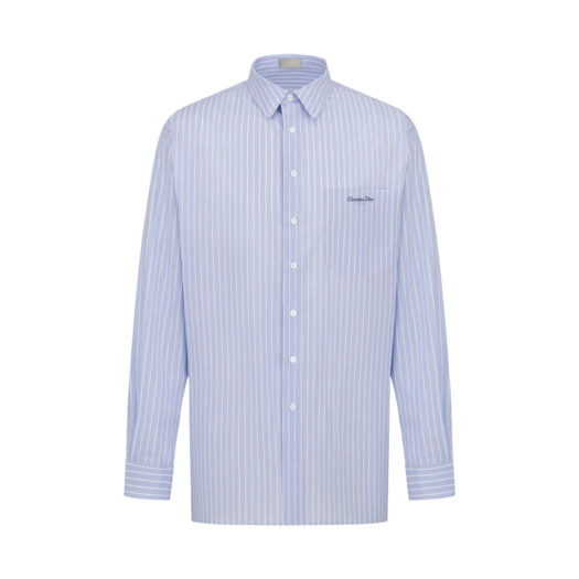 Dior Christian Dior Couture Oversized Striped Cotton Poplin Shirt Blue
