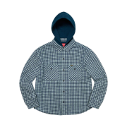 Supreme Houndstooth Flannel Hooded Shirt Light Navy - 22FW