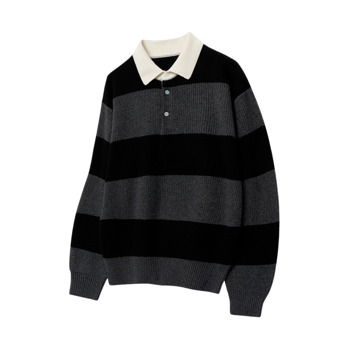 티엔지티 오버핏 울 캐시미어 럭비 폴로 니트 블랙