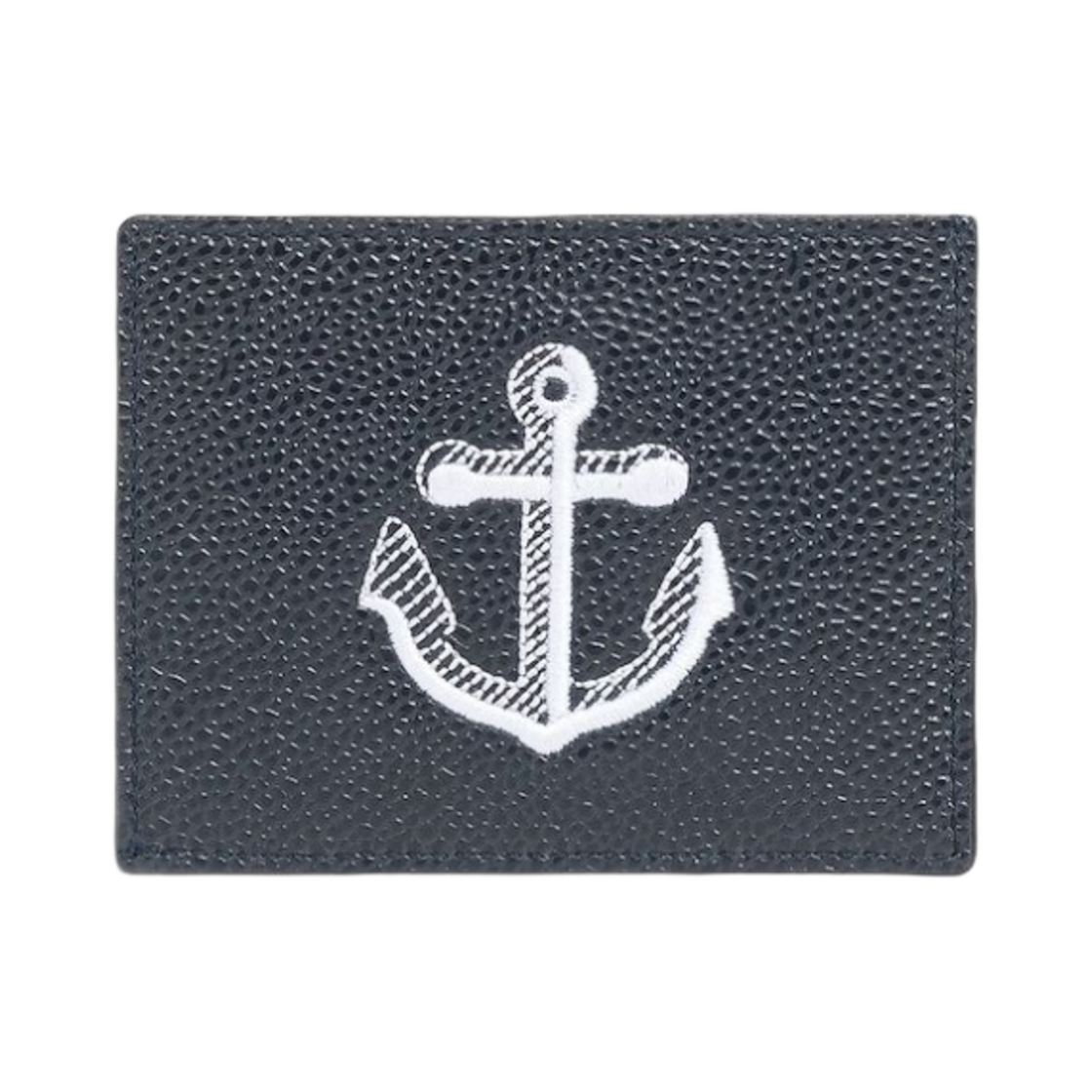 UAW019A-00198-415 Thom Browne Pebble Grain Leather Anchor Card Holder Navy