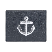 Thom Browne Pebble Grain Leather Anchor Card Holder Navy