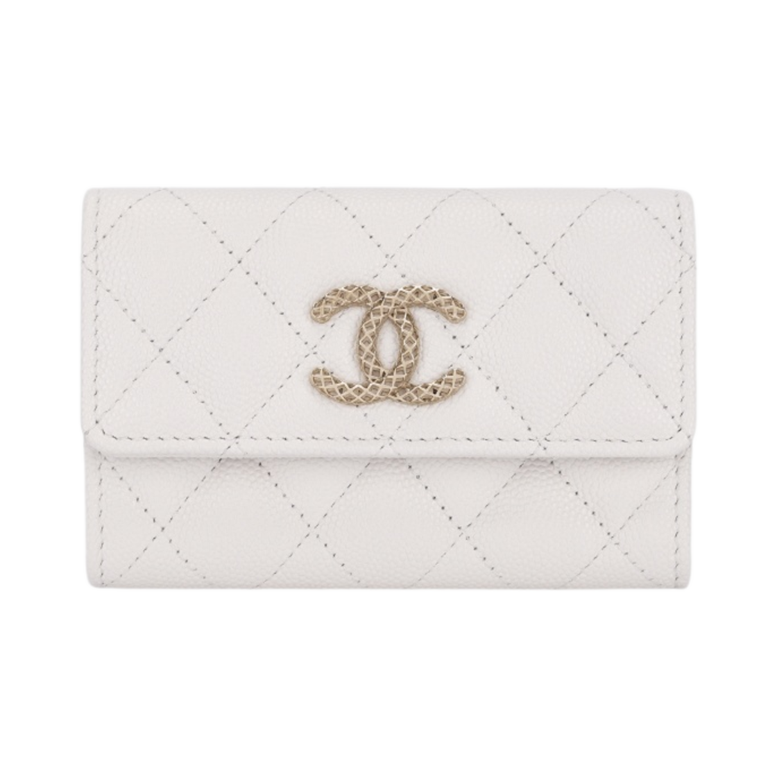 샤넬 플랩 카드 홀더 그레인드 샤이니 카프스킨 & 골드 메탈 화이트(Chanel Flap Card Holder Grained Shiny Calfskin & Gold White) - 1