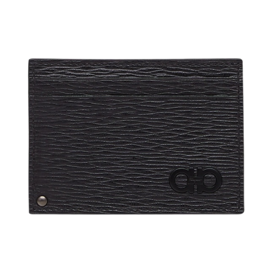 66A061-733292 Ferragamo Gancini Card Holder with Pull-Out ID Window Black Dark Rain