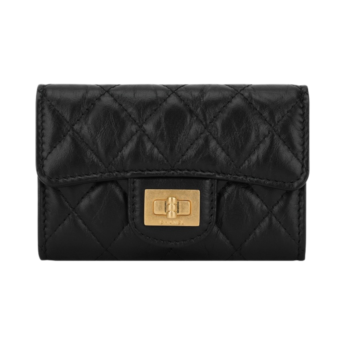 샤넬 2.55 플랩 카드 홀더 빈티지 카프스킨 & 골드 메탈 블랙(Chanel 2.55 Flap Card Holder Aged Calfskin & Gold Black)