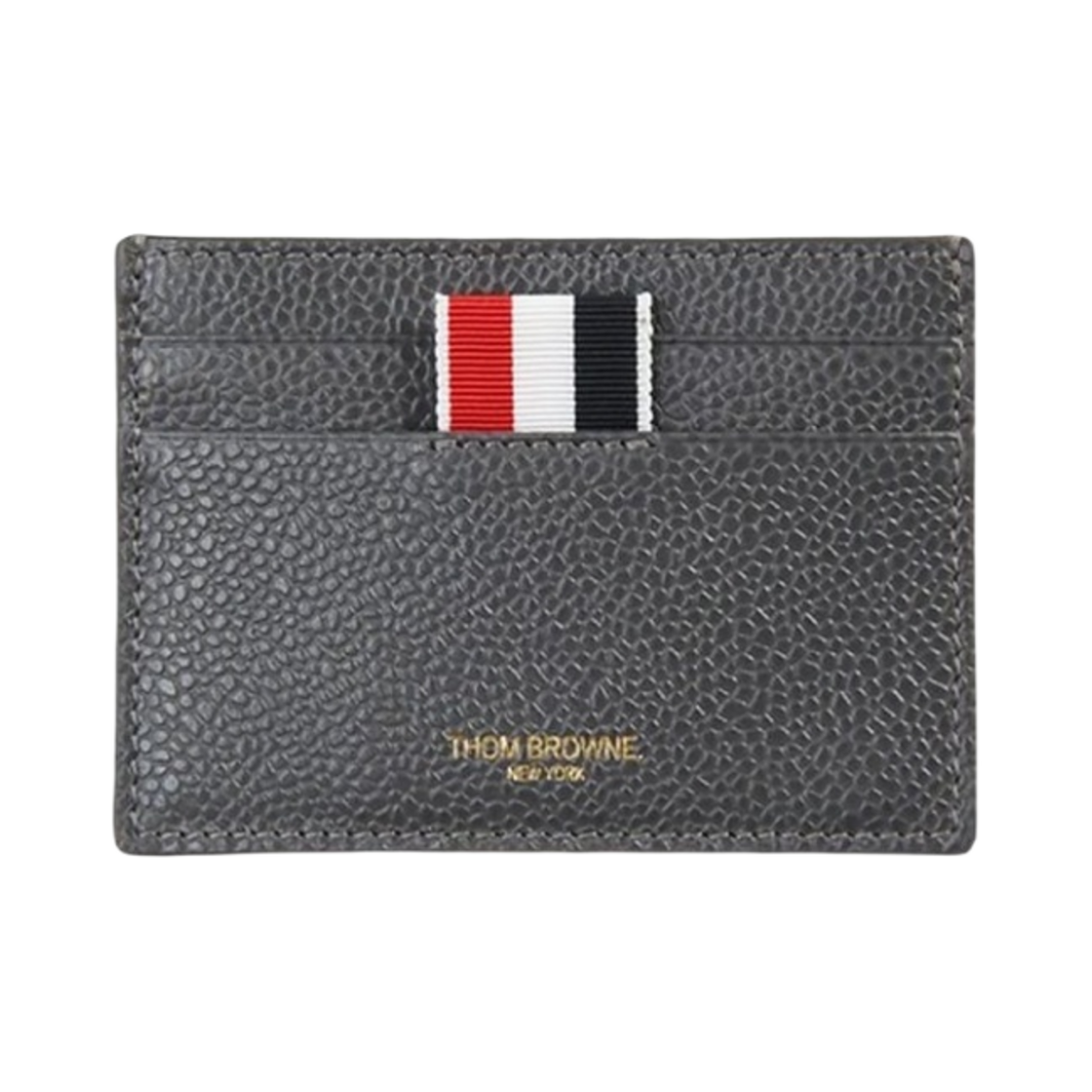 FAW035A-00198-025 Thom Browne Pebble Grain Leather Stripe Note Compartment Card Holder Dark Grey