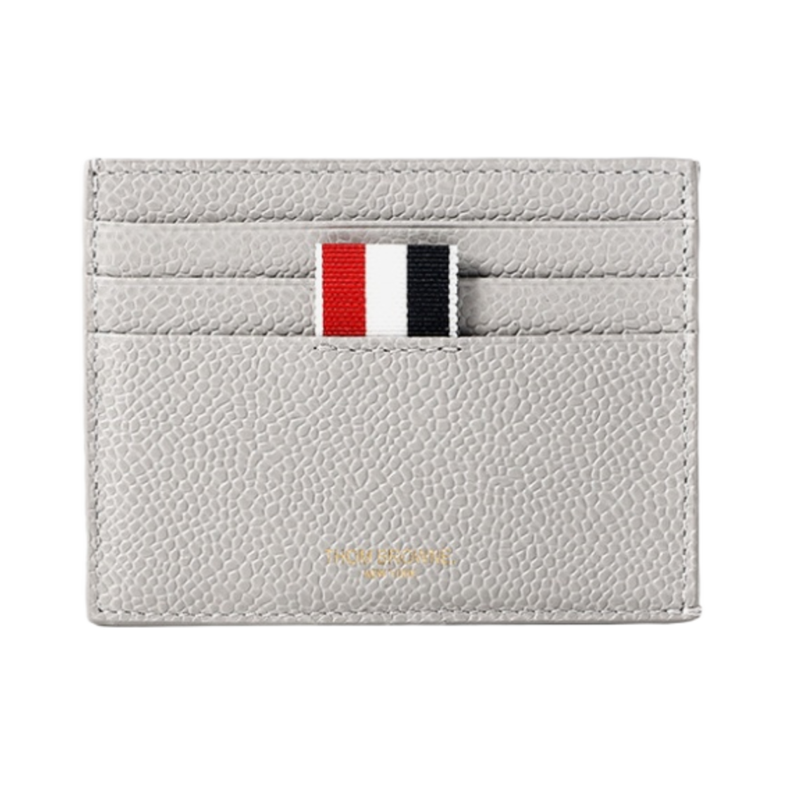 MAW227A-00198-055 Thom Browne Single Card Holder RWB Diagonal Embroidery in Pebble Grain Leather Light Grey