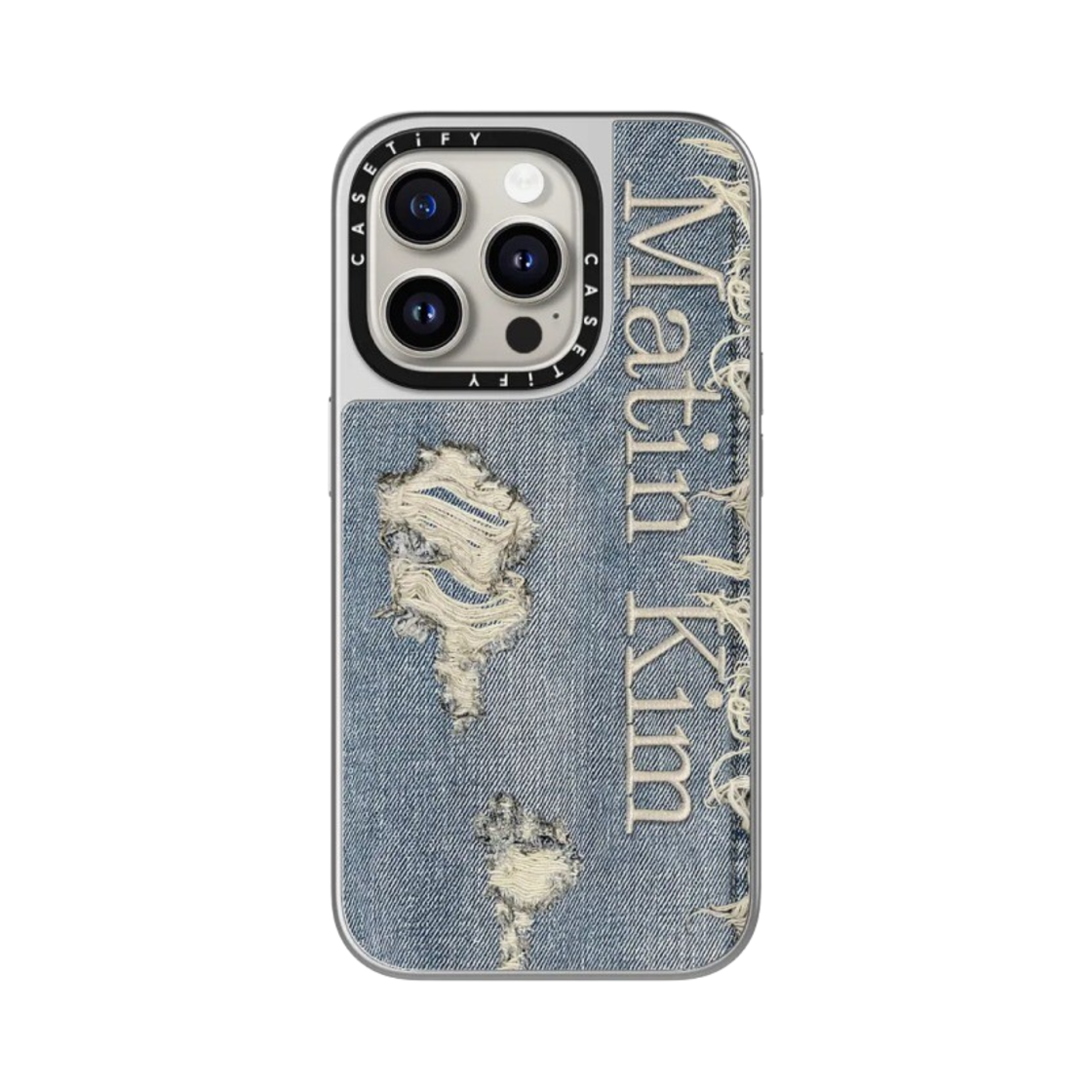 케이스티파이 x 마뗑킴 아이폰 디스트로이드 데님 맥세이프 미러 케이스 실버(Casetify x Matin Kim iPhone Destroyed Denim Magsafe Mirror Case Silver)