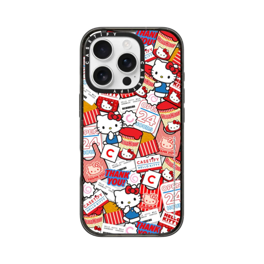 케이스티파이 x 헬로 키티 아이폰 스티커 맥세이프 호환 임팩트 케이스 블랙(Casetify x Hello Kitty iPhone Sticker Magsafe Compatible Impact Case Black)