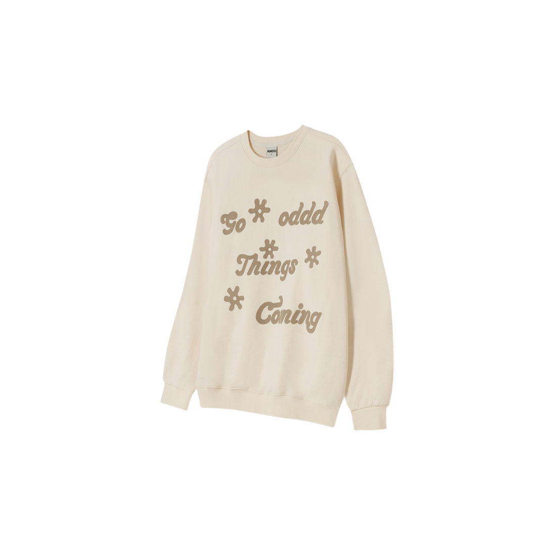 아모우 레터링 위드 플라워 스웨트셔츠 크림(AMOU Lettering With Flower Sweatshirts Cream) - 1