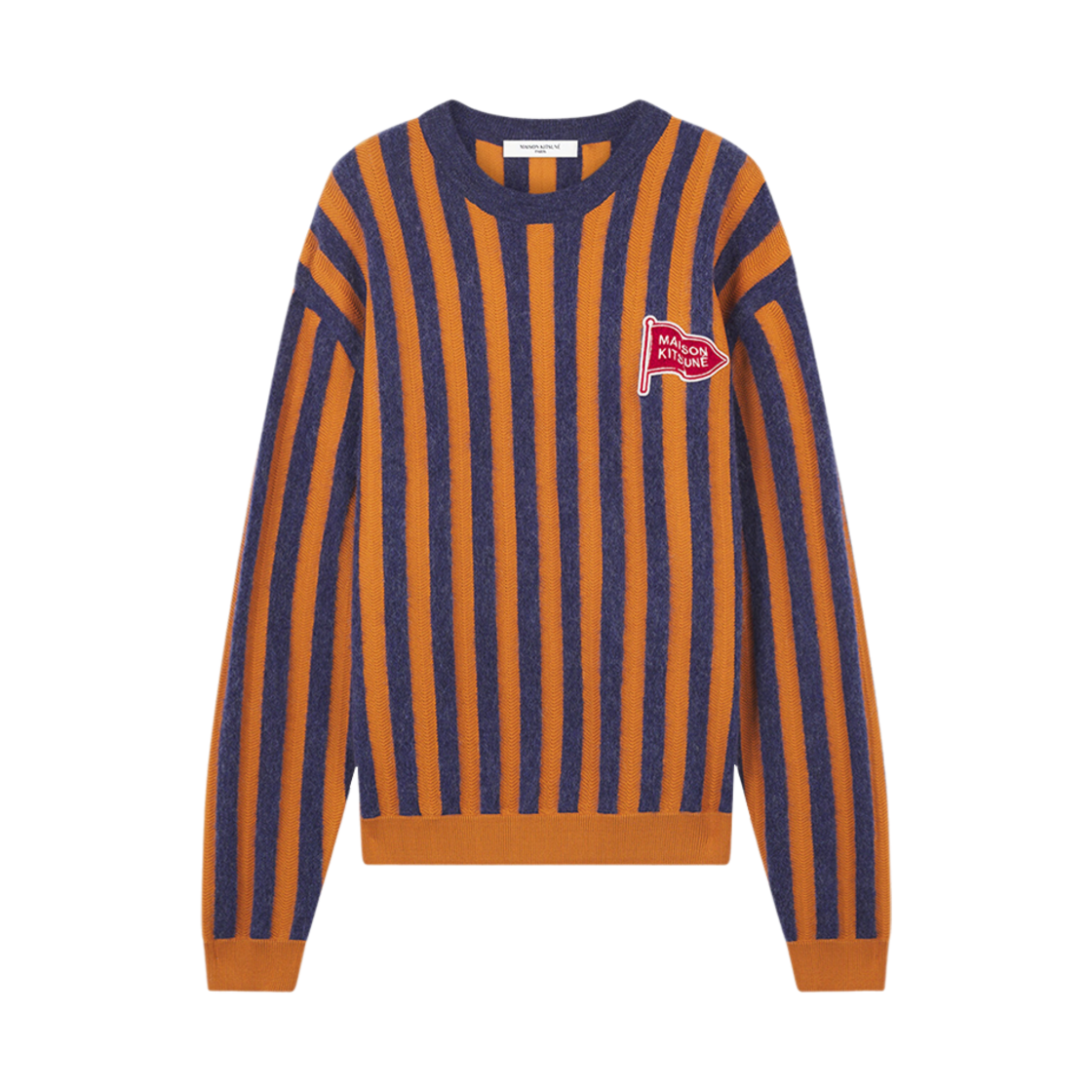 메종 키츠네 스트라이프 컴포트 점퍼 잉크 블루 머스타드 스트라이프