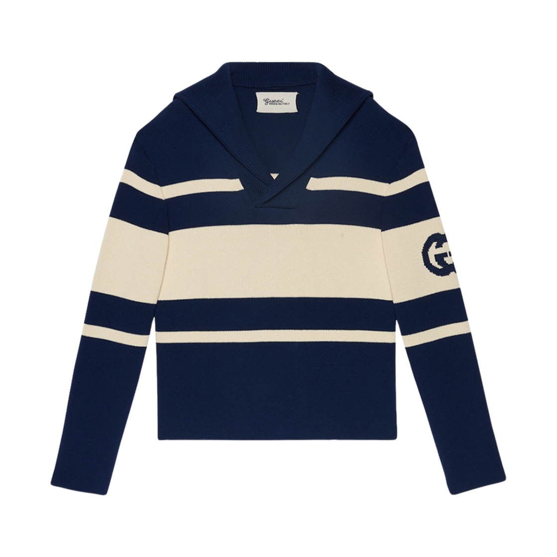 구찌 니트 코튼 점퍼 인터로킹 G 블루 아이보리(Gucci Knit Cotton Jumper with Interlocking G Blue Ivory) - 1
