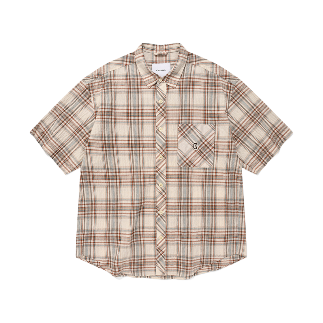 커버낫 C 로고 체크 하프 셔츠 베이지(Covernat C Logo Check Half Shirt Beige)