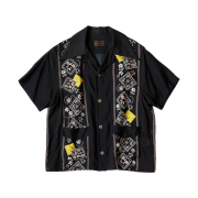 (W) Kapital Silk Rayon Peckish Rainbowy Pattern Wrangle Collar Cuban Shirt S/S L's Black