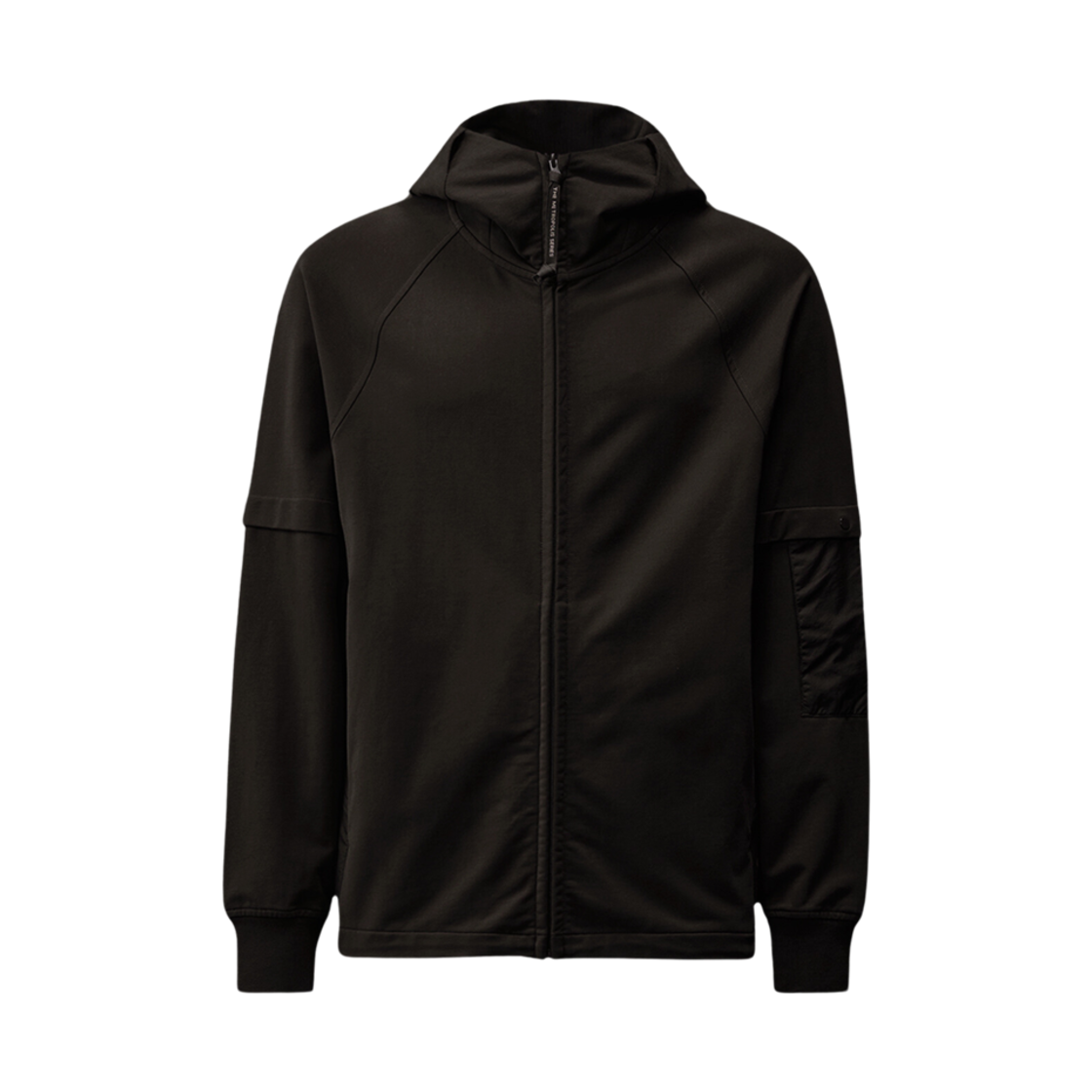 C.P. 컴퍼니 메트로폴리스 시리즈 스트레치 플리스 믹스드 후드 지퍼 스웨트셔츠 블랙 - 24FW(C.P. Company The Metropolis Series Stretch Fleece Mixed Hooded Zipped Sweatshirt Black - 24FW)