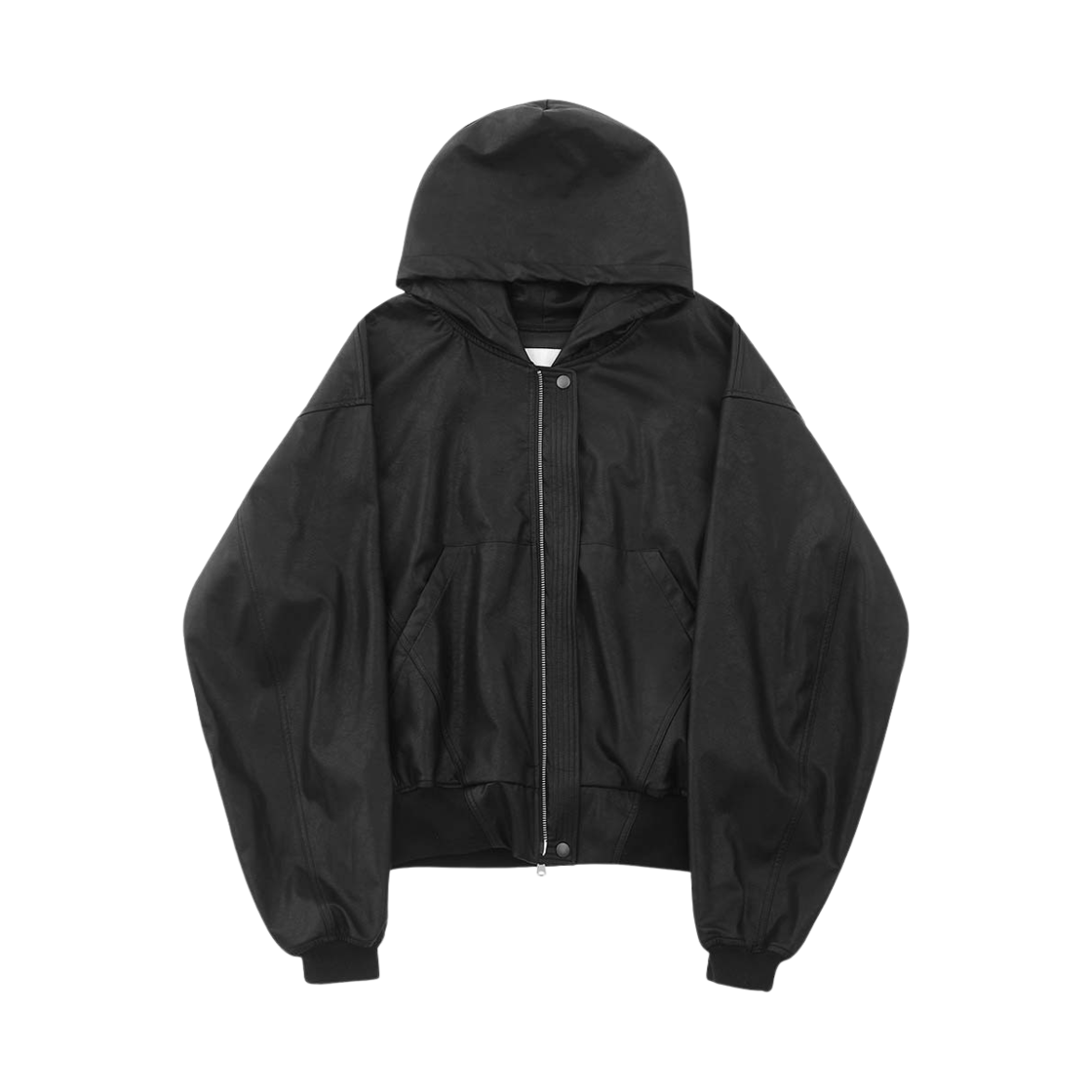 알렌느 크롭드 포우 레더 집업 후드 블랙(Haleine Cropped Faux Leahter Zip Up Hoodie Black (VT304))