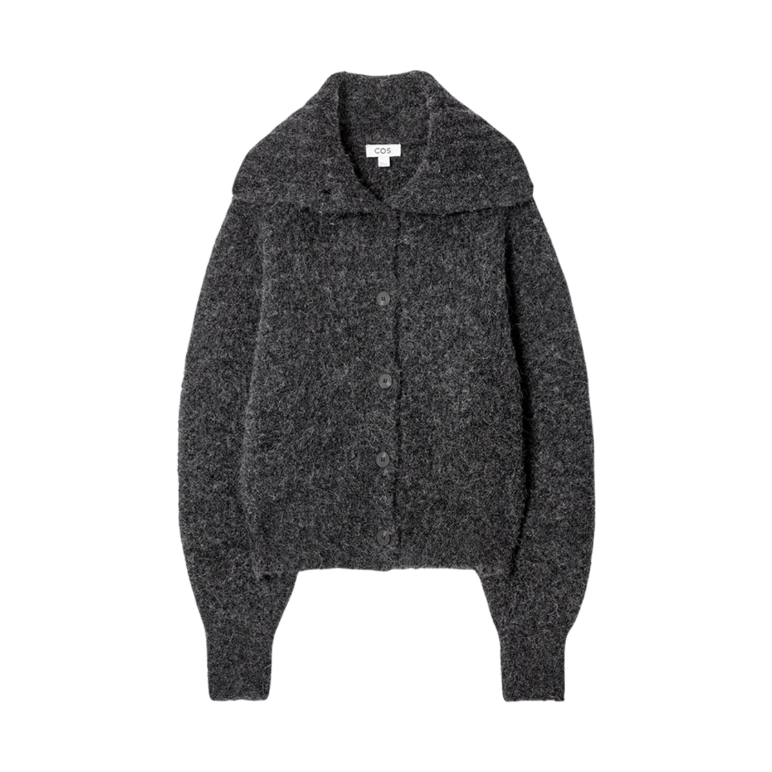 (W) 코스 스프레드 칼라 텍스처드 알파카 블렌드 가디건 차콜((W) COS Spread-Collar Textured Alpaca Blend Cardigan Charcoal) - 1