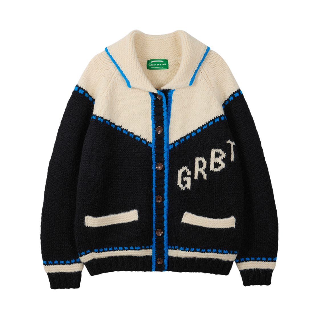 그린버터 엘보우 자카드 코위찬 가디건 블랙