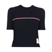 (W) Thom Browne High Twist Rib Stripe T-shirt Navy