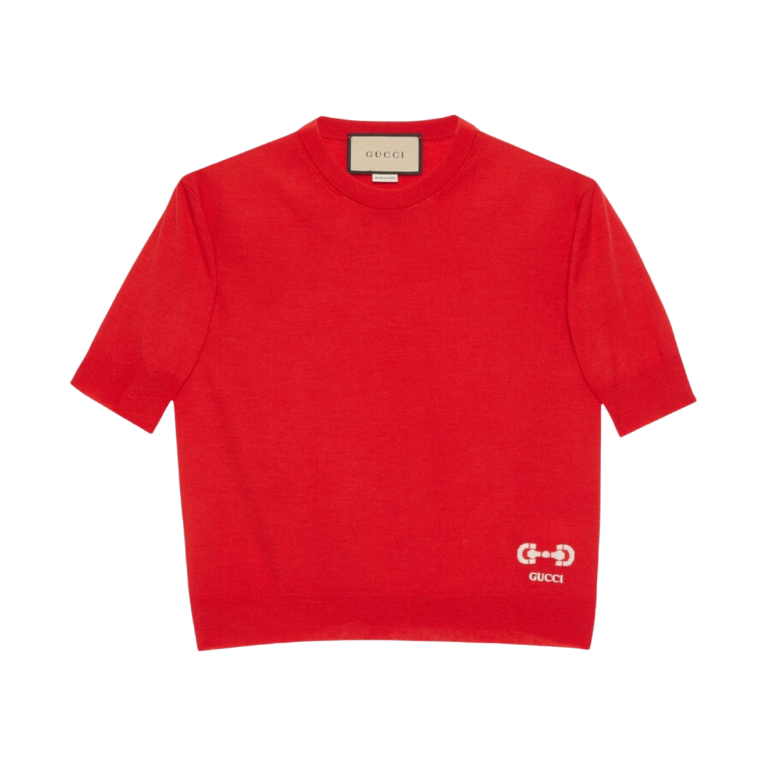 (W) 구찌 홀스빗 인타르시아 파인 울 탑 레드((W) Gucci Fine Wool Top with Horsebit Intarsia Red) - 1