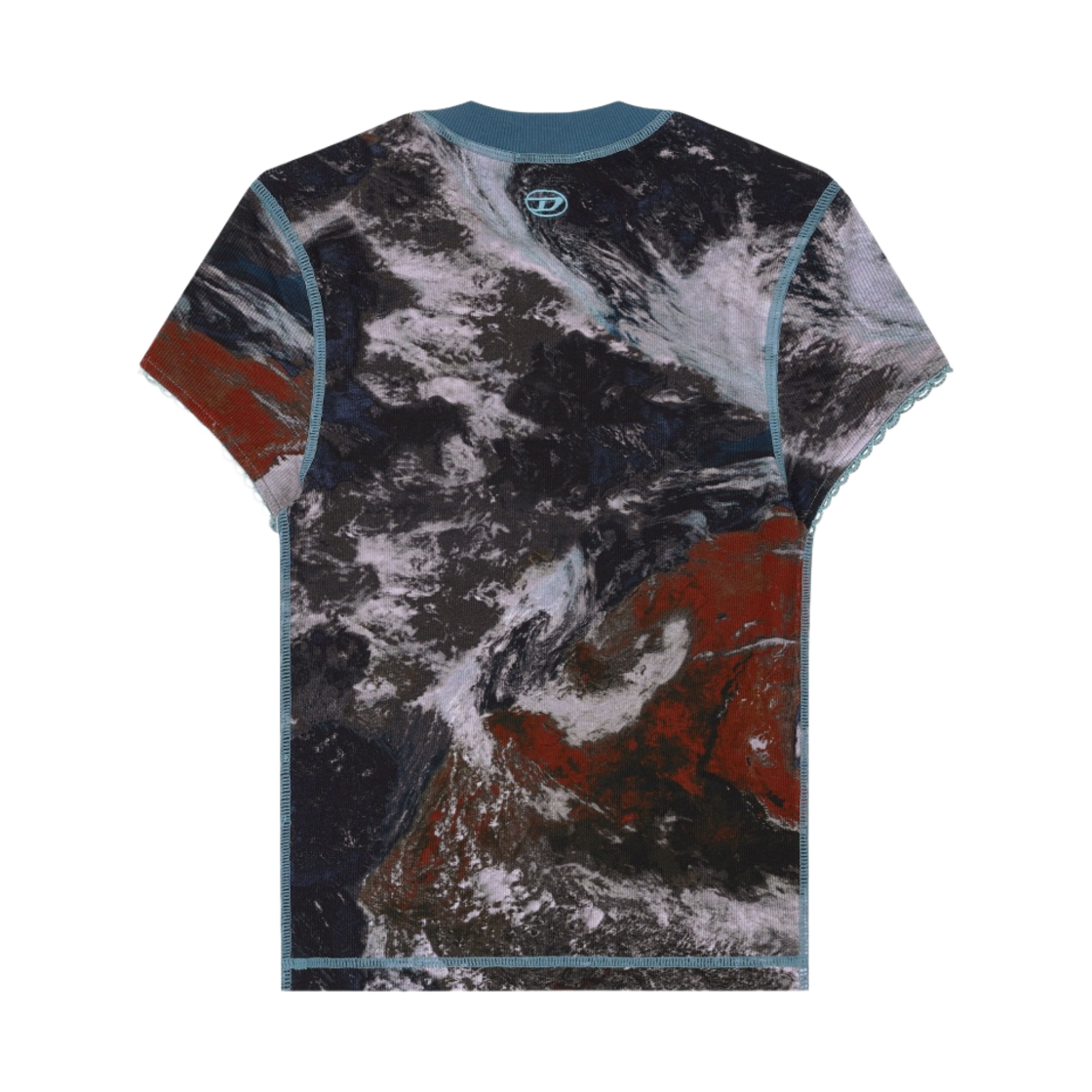 (W) 디젤 T-스킨지-레이스 립드 플래닛 프린트 티셔츠 블루((W) Diesel T-Skinzy-Lace Ribbed T-Shirt With Planet Print Blue) - 2