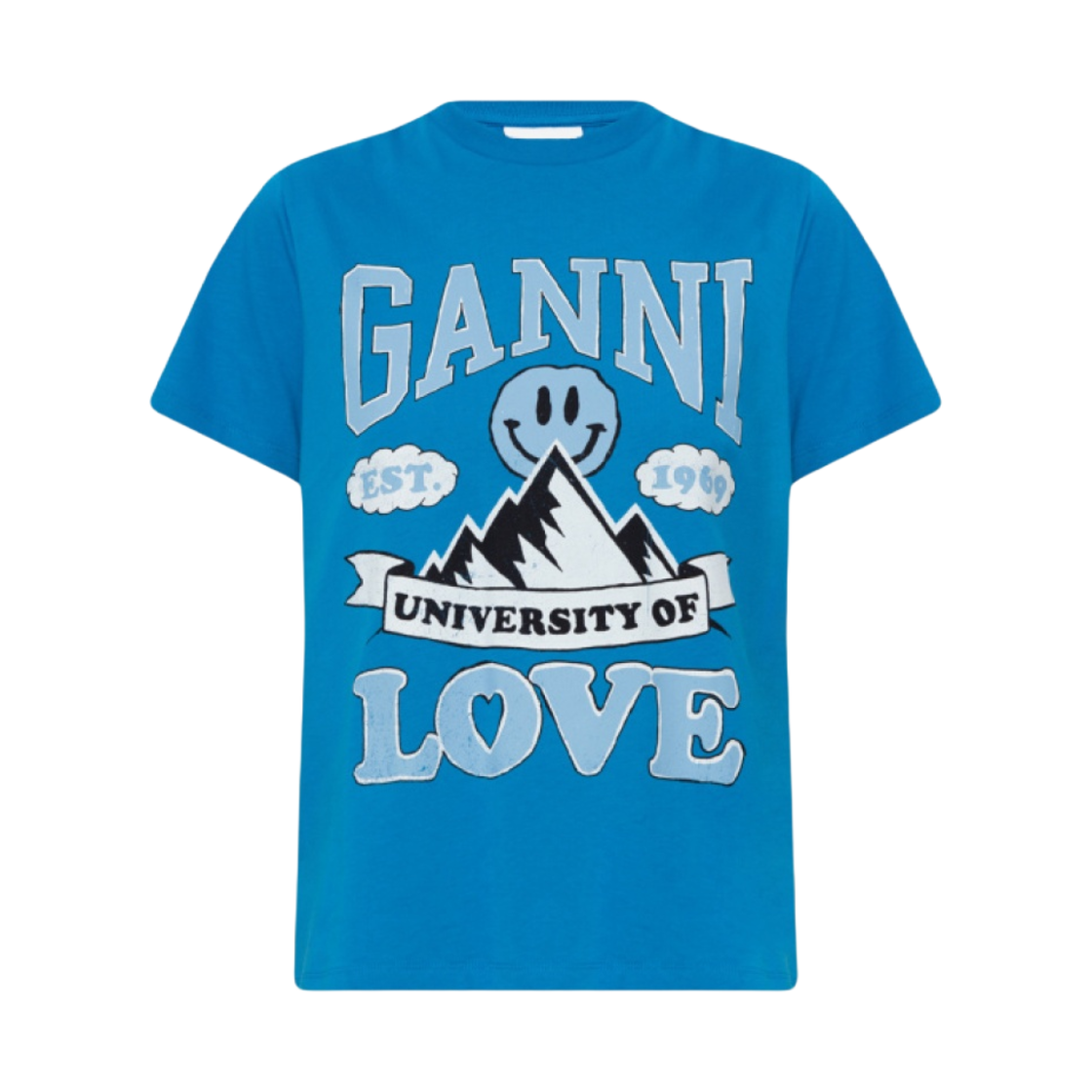 (W) 가니 마운틴 유니버시티 오브 러브 티셔츠 클루아조네((W) Ganni Mountain University Of Love T-Shirt Cloisonne) - 1